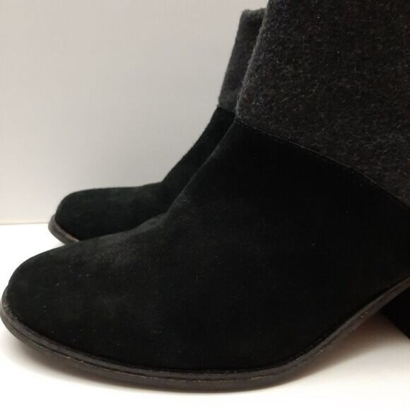 TOMS Lacy Suede & Felt Ankle Boots Chunky Block Heel Colorblock Black Grey Sz 9 - Picture 10 of 16